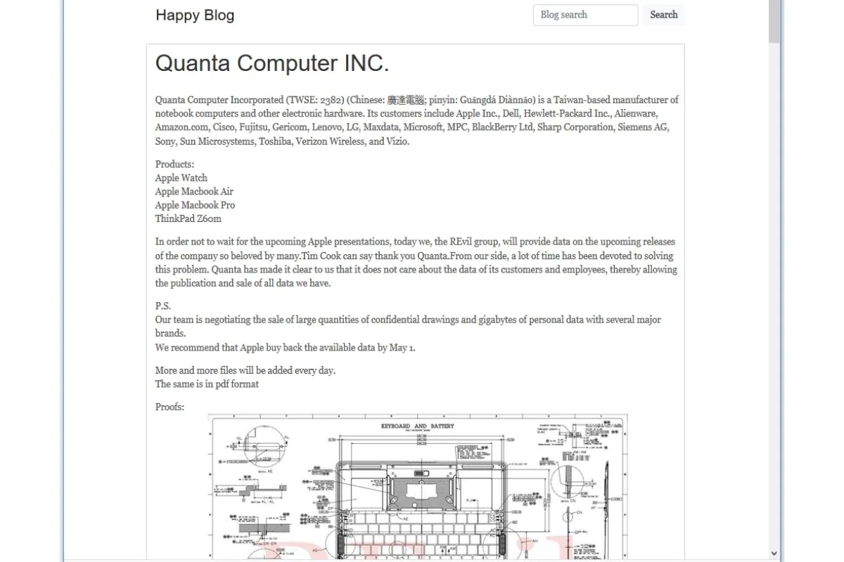 Quanta Computer Inc. Attacked by REvil Group