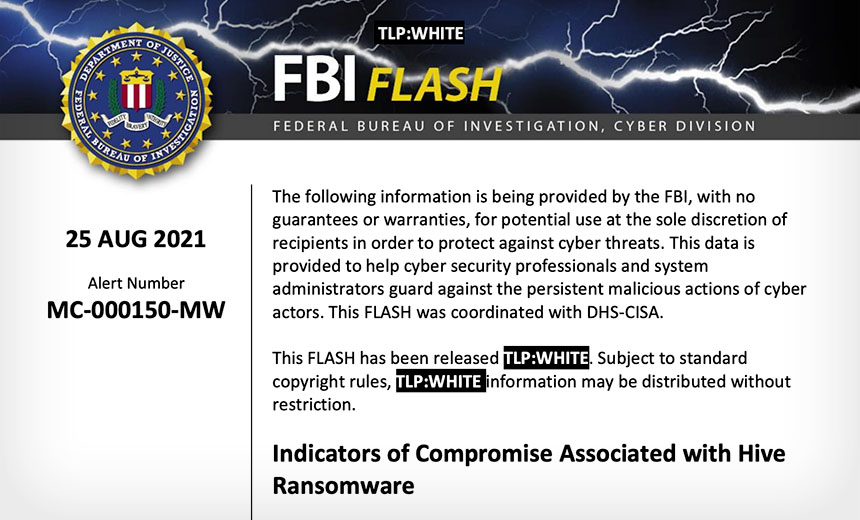 FBI Flash Alert for Hive Ransomware
