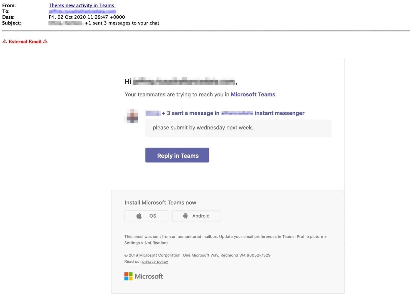 An example of Microsoft impersonation