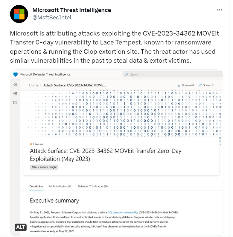 Microsoft Tweeted about the MOVEit attack