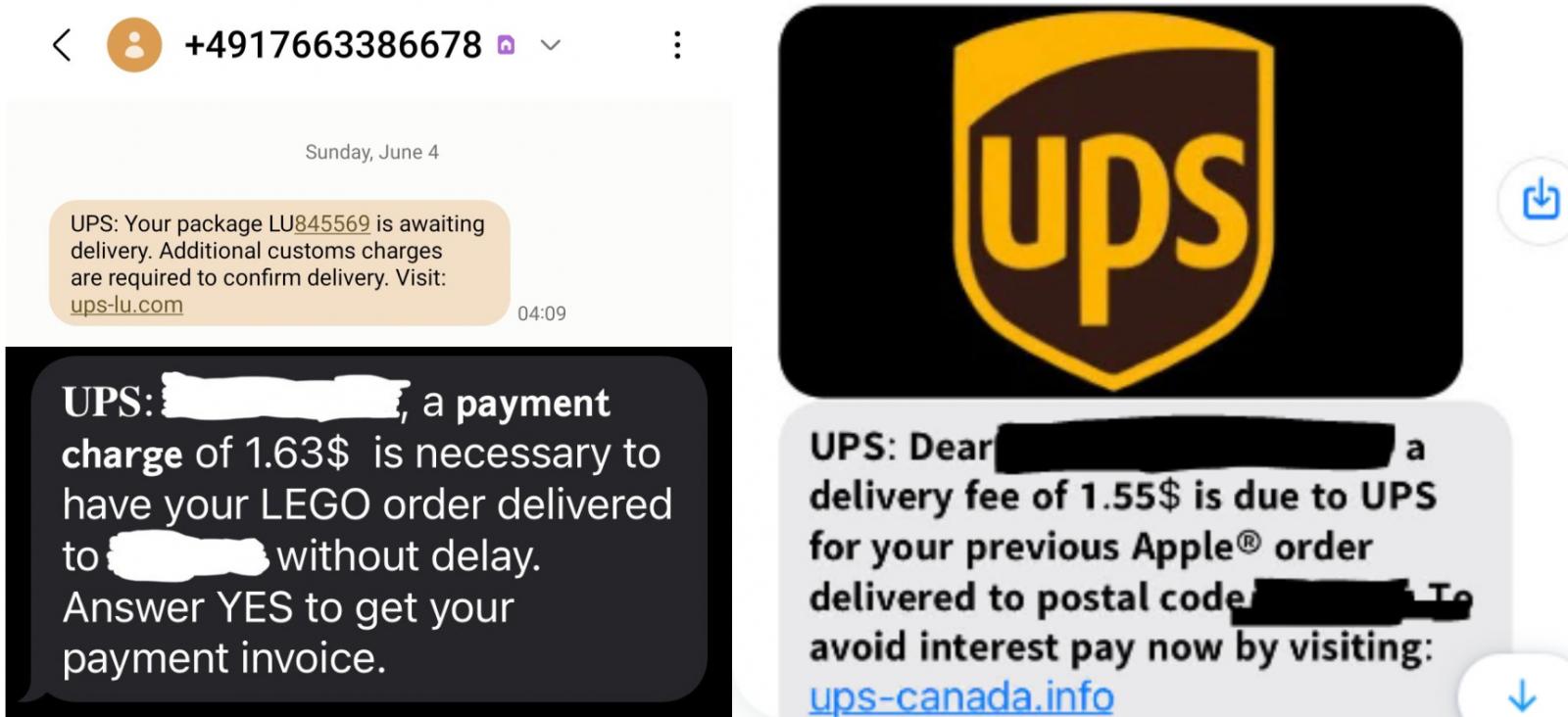 UPS Phishing SMS to customers 