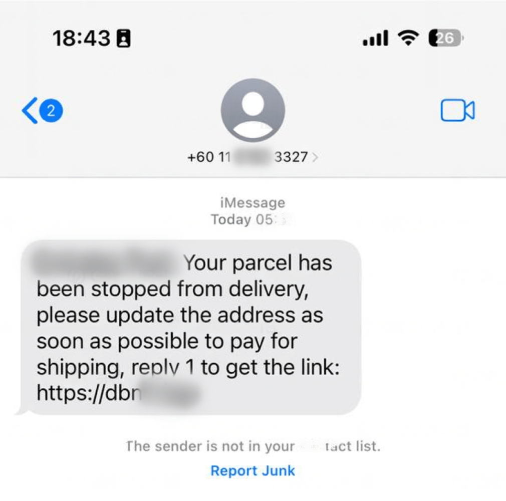 iMessage sent in the postalfurious attack